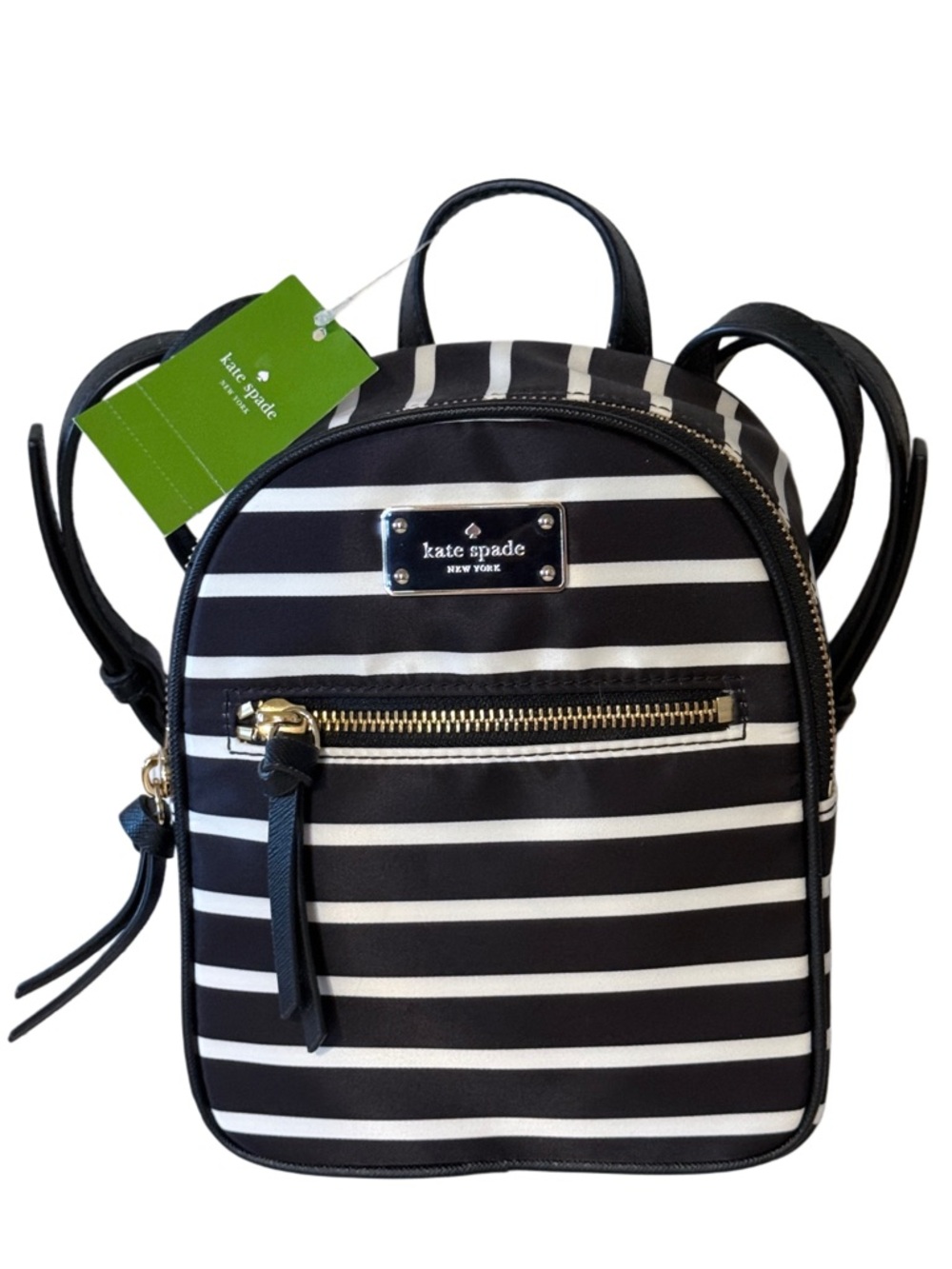 Kate Spade Wilson Road French Stripe Mini Bradley Backpack Black White Nylon Bag